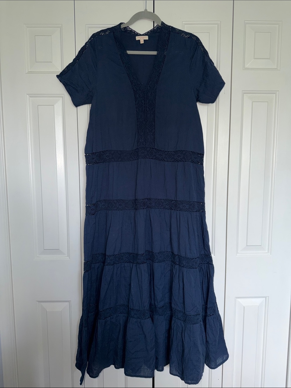 Pink Chicken New York Navy Short-Sleeve Tiered Maxi Dress
